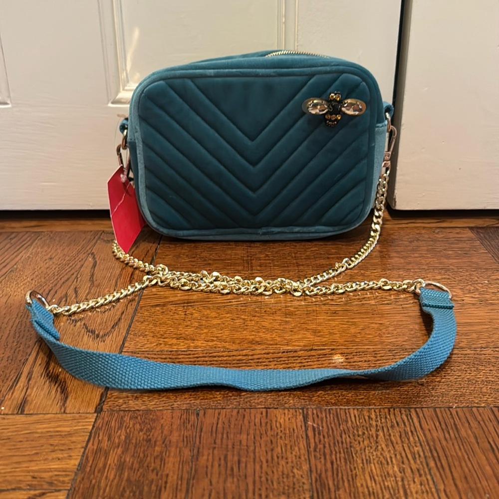 SIXTON London Teal Crossbody Purse with Bee Embellishment
